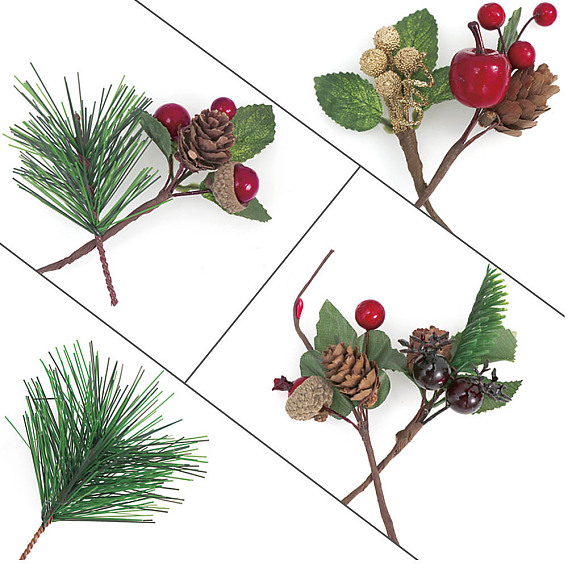 Artificial Red Berry & Pine Cone Branches, Christmas Holly Leaves Bouquet Wreath Garlands for Party Decorations
