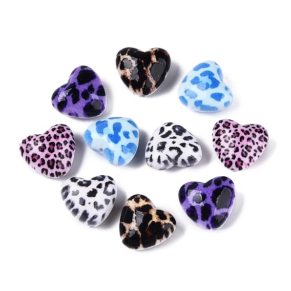 Непрозрачные акриловые бусины с леопардовым принтом, сердце