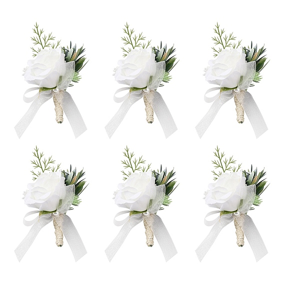 Бутоньерка из искусственного цветка из шелковой ткани, с пластиковой и железной брошью, для свадьбы, партийные украшения