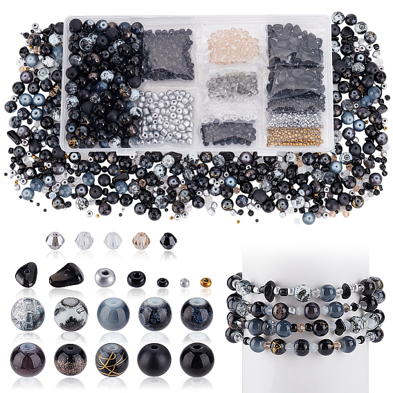 Наборы фурнитуры из стеклянных бусин, имитирующих австрийский хрусталь, биконусного стекла и смешанного стекла