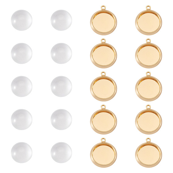 12шт. латунные подвески-кабошоны, долговечный, без никеля , плоско-круглые, с 12 стеклянными кабошонами