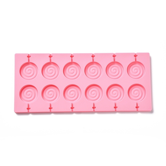 DIY Lollipop Making Food Grade Silicone Molds, Candy Molds, Flat Round with Spiral, 12 Cavities