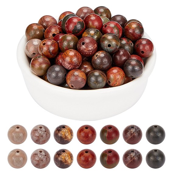 Natural Polychrome Jasper/Picasso Stone/Picasso Jasper Beads Strands, Round