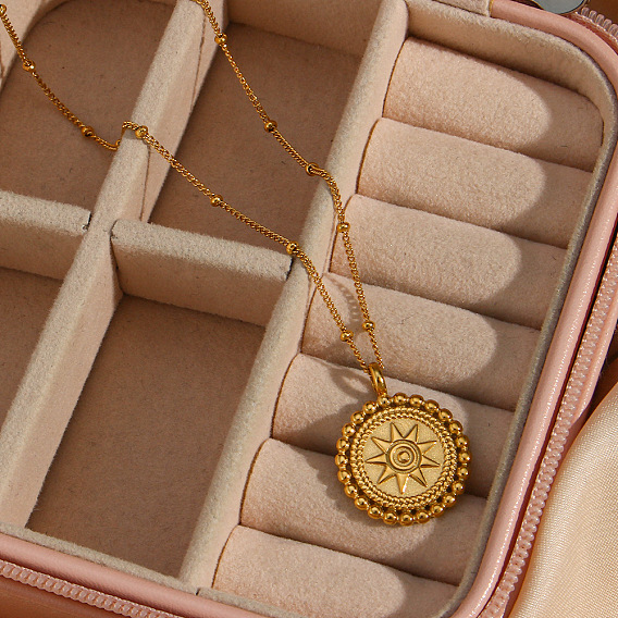 304 Collares de acero inoxidable planos redondos con colgante de estrella para mujer