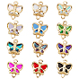 12Pcs 12 Colors Brass Glass Links Connectors, Long-Lasting Plated, Butterfly