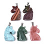 Carved Gemstone Pendants, with Stainless Steel Bails, Unicorn, Stainless Steel Color