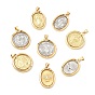 Brass Micro Pave Clear Cubic Zirconia Pendants, Flat Round/Oval Charms