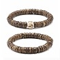 Flat Round Coconut Beads Stretch Bracelets Set, for Men Woman