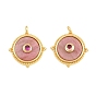 Pendentifs en rhodonite naturelles, Breloques rondes plates serties de micro-pavés de zircone cubique en laiton, plaqué longue durée, sans cadmium et sans plomb, crémaillère plaquage