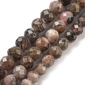 Argentina Natural Rhodonite Beads Strands, Faceted, Round