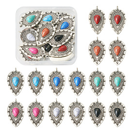 16шт 8 стили подвески из сплава смолы с имитацией драгоценных камней, слезинки, античное серебро