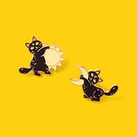 Набор брошей с животными в винтажном стиле - лунный черный кот, значок «Солнечный кот и шпоры»