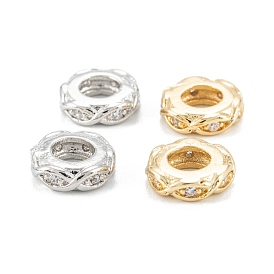Eco-Friendly Brass Micro Pave Clear Cubic Zirconia Charms, Long-Lasting, Donut