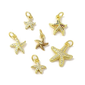 Brass Micro Pave Cubic Zirconia Charms, Real 18K Gold Plated, Starfish Charms