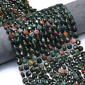 Бусины из натурального гелиотропного камня / гелиотропа, граненый шестиугольный разрез, плоско-круглые, с бисером