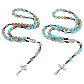 2шт. 10мм круглые акриловые четки, подвеска в виде креста из сплава, посвященная девственнице., голубой