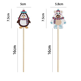 DIY Penguin & Bear Plant Stake Diamond Painting Kits, for Christmas, including Plastic Board, Resin Rhinestones and Wooden Stick