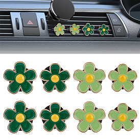 8 pièces 4 styles clips de ventilation de voiture en alliage émaillé à motif floral, garniture intérieure automobile, avec clip en plastique