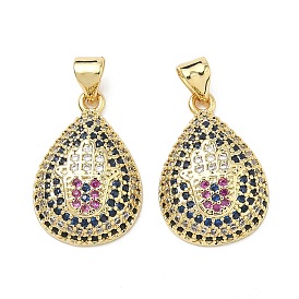 Латунные микро проложить кубического циркония подвески, Подвеска в форме капли с изображением руки Хамса., стойки покрытие, долговечный, без свинца и без кадмия