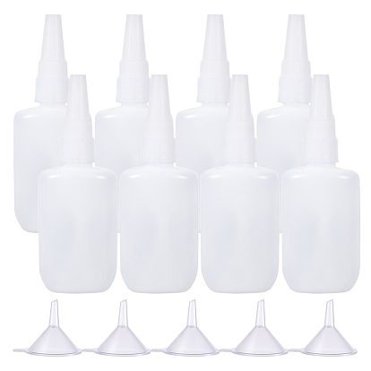 Plastic Glue Bottles Sets, Bottle Caps Through-hole, with Transparent Funnel Hopper