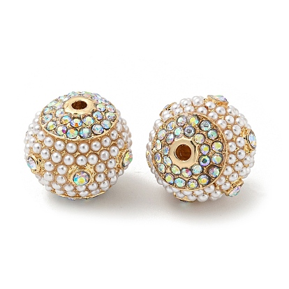 Perles de strass en alliage, avec perle en plastique imitation perle abs, ronde