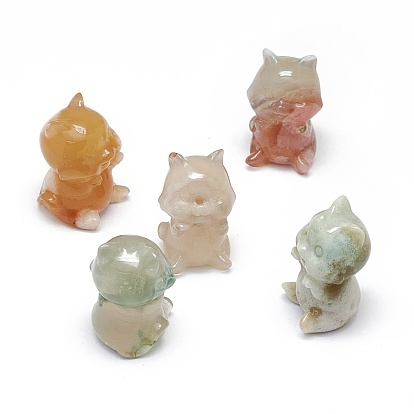 Natural Cherry Blossom Agate Sculpture Display Decorations, for Home Office Desk, Cat