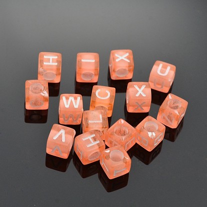 Mixed Letters Transparent Acrylic Cube Beads, Horizontal Hole, 6x6x6mm, Hole: 3mm, about 3100pcs/500g