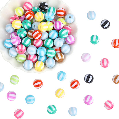 180Pcs Opaque Acrylic Beads, Round with Stripe