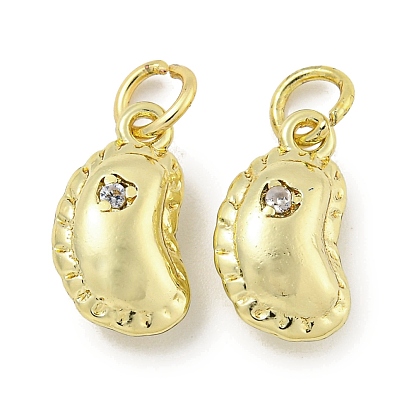 Placage de crémaillère en laiton micro pavé breloques en zircone cubique claire, avec des anneaux de saut, sans cadmium et sans plomb, plaqué longue durée, haricot 
