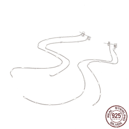 925 Sterling Silver Long Chain Dangle Stud Earrings, Long Tassel Front Back Earrings for Women