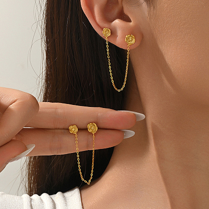 Серьги-гвоздики с подвесками в виде цветка из латуни