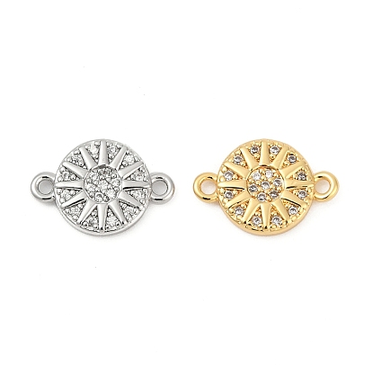 Подвески с солнечным разъемом из латуни с микро-паве и прозрачным кубическим цирконием, плоские круглые ссылки