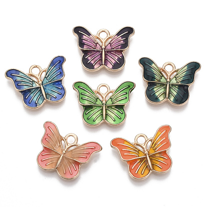 Alloy Enamel Pendants, Butterfly, Light Gold