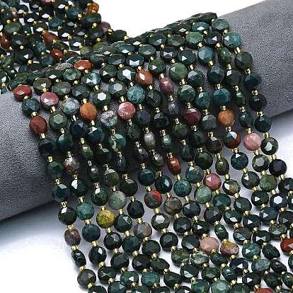 Бусины из натурального гелиотропного камня / гелиотропа, граненый шестиугольный разрез, плоско-круглые, с бисером