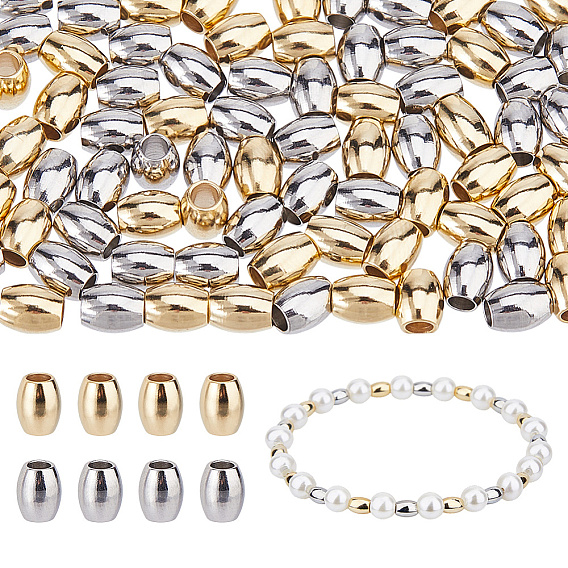 80Pcs 2 Colors 201 Stainless Steel Beads, Barrel