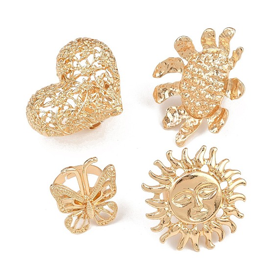 Наборы регулируемых колец из сплава для женщин, сердце/солнце/бабочка/цветок