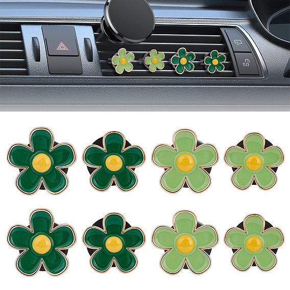 8 pièces 4 styles clips de ventilation de voiture en alliage émaillé à motif floral, garniture intérieure automobile, avec clip en plastique