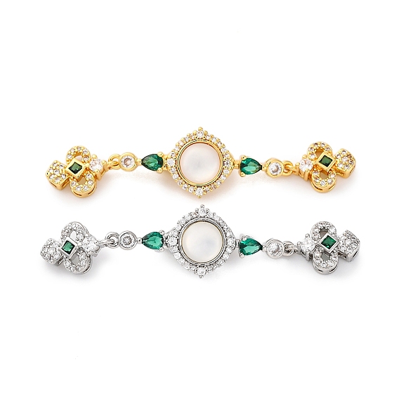 Латунные застежки из прозрачного кубического циркония с микропаве, без кадмия, без никеля и без свинца, cmолой, круглые