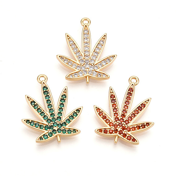Латунные микро проложить кубического циркония подвески, кленовый лист подвески, долговечный, без никеля , реальный 18 k позолоченный