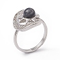 Natural Labradorite Finger Rings, Platinum Tone Brass Jewelry for Women, Moon & Sun
