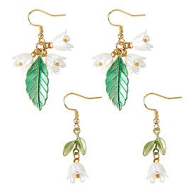 2 пары 2 стили серьги-подвески из сплава с эмалью, с пластиковыми abc и 304 крючками для сережек из нержавеющей стали, цветок и листья, золотые