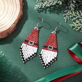 304 серьги-подвески из стеклянных бусин из нержавеющей стали в виде рождественской шапки, цвет нержавеющей стали