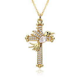 Ожерелья-крестики из латуни с прозрачным фианитом и прозрачным фианитом