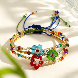 Браслеты из плетеного бисера, стеклянного бисера и цветочных бусин., регулируемые браслеты из волоконного шнура для женщин