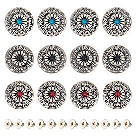 12 наборы 3 цвета сплав и имитация бирюзы ремесло цельный винт заклепка, с железными винтами, плоские круглые с цветочным узором, для поделок багажа и аппаратных принадлежностей