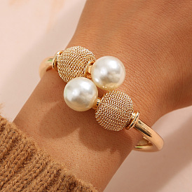 Vintage Pearl Alloy Bangle with Bold Personality and Eco-Friendly Charm