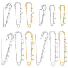 16 шт. 8 стили железные булавки со стразами, фурнитура для броши