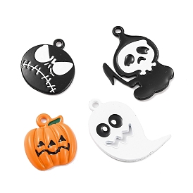 Halloween Theme Rack Plating Alloy Pendants, with Enamel, Ghost/Pumpkin/Skull Charm