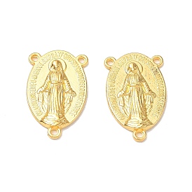 Holy Oval Carved Virgin Mary Tibetan Style Alloy Chandelier Component Links, 3 Loop Connectors, Rosary Center Pieces, Lead Free and Cadmium Free, 23x14.5x3mm, Hole: 1mm, about 470pcs/kg