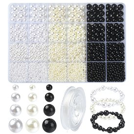 Kit de fabrication de bracelets en perles d'imitation diy, y compris des perles rondes en plastique ABS, fil élastique